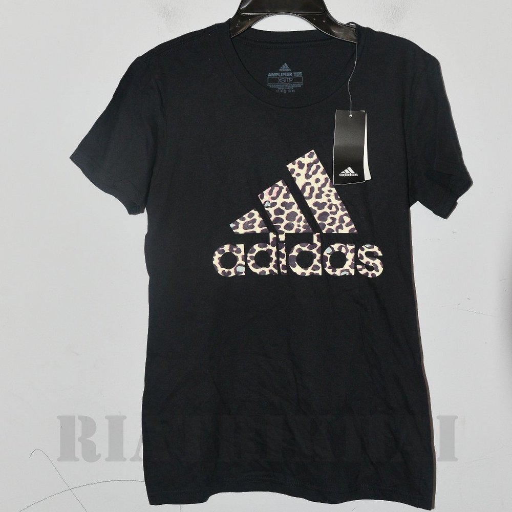 Adidas Women's Amplifier‎ Black Leopard Print Logo Tee